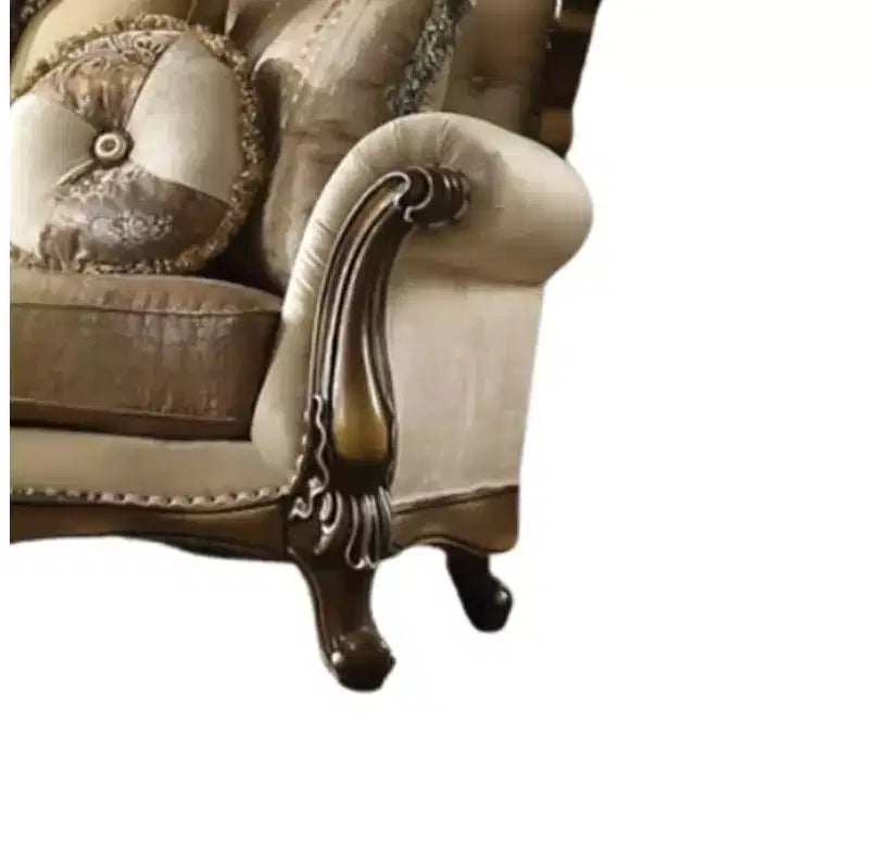 Acme Furniture 88" Latisha Fabric Pattern Sofa Tan/Antique Oak: Includes 4 Pillows, Nailhead Trim, Wood Frame