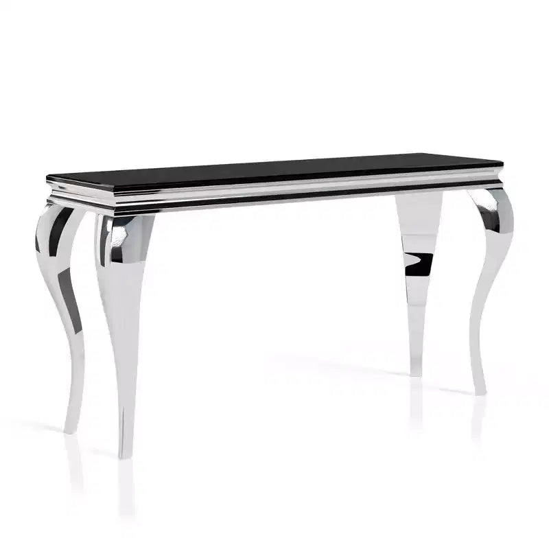 Forge Glam Glass Top Sofa Table Black/Silver - miBasics: Stainless Steel, Entryway, Tempered Glass