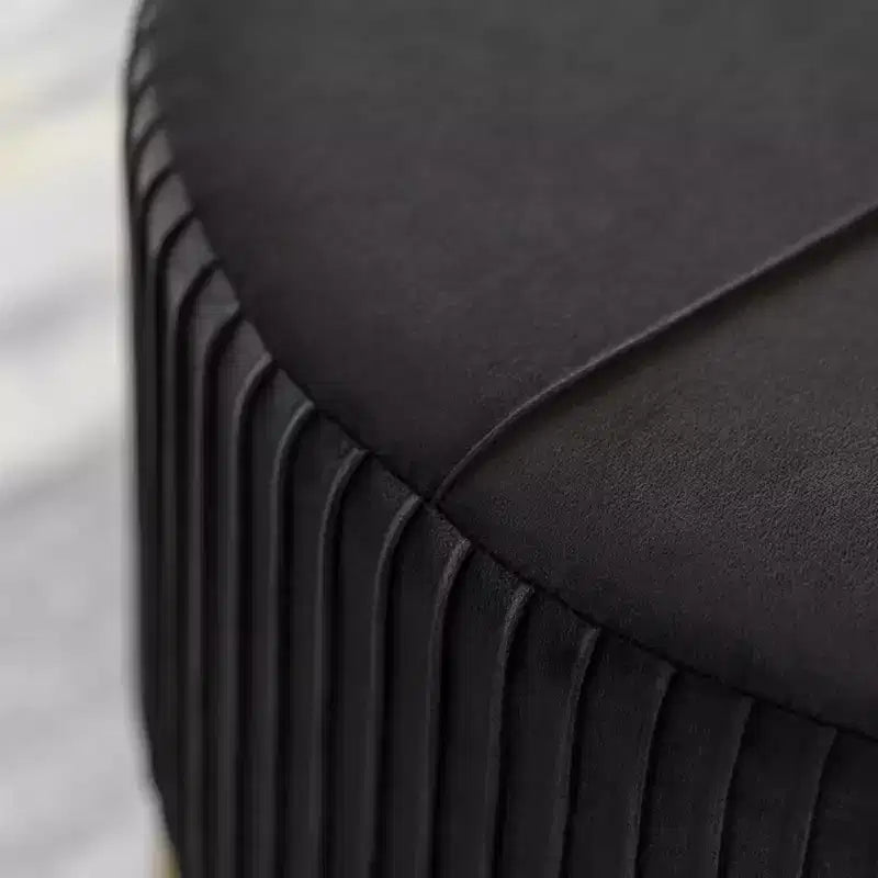 Fabulaxe Round Velvet Ottoman Stool Raised with Hairpin Gold Base
