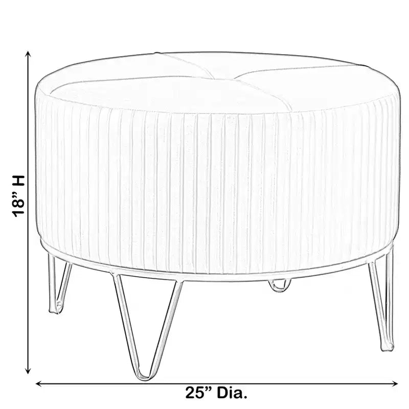 Fabulaxe Round Velvet Ottoman Stool Raised with Hairpin Gold Base