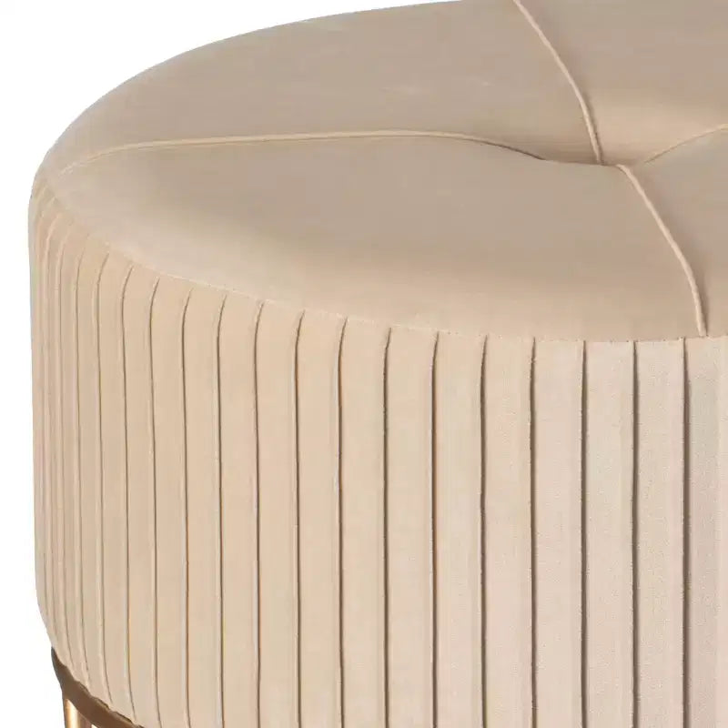 Fabulaxe Round Velvet Ottoman Stool Raised with Hairpin Gold Base