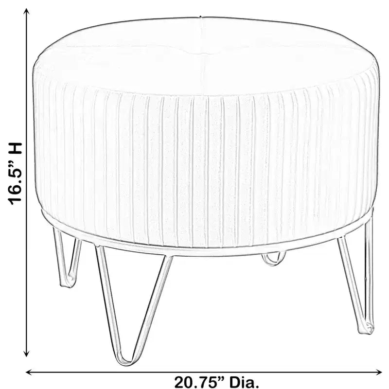 Fabulaxe Round Velvet Ottoman Stool Raised with Hairpin Gold Base