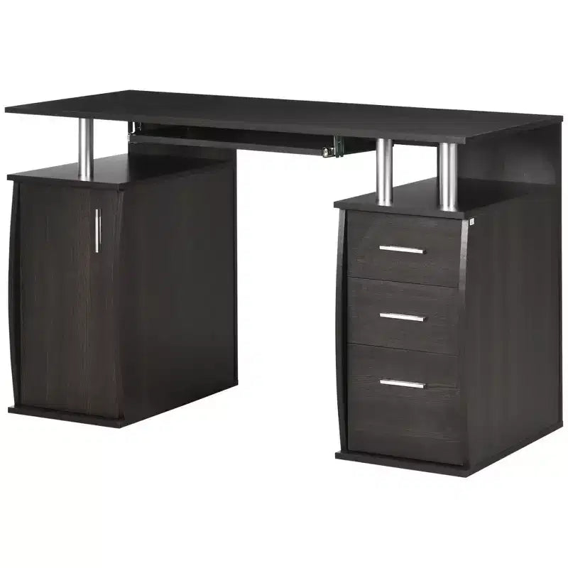 HOMCOM 47 Computer Desk with Keyboard Tray and Storage Drawers, Home Office Workstation Table with Storage Shelves