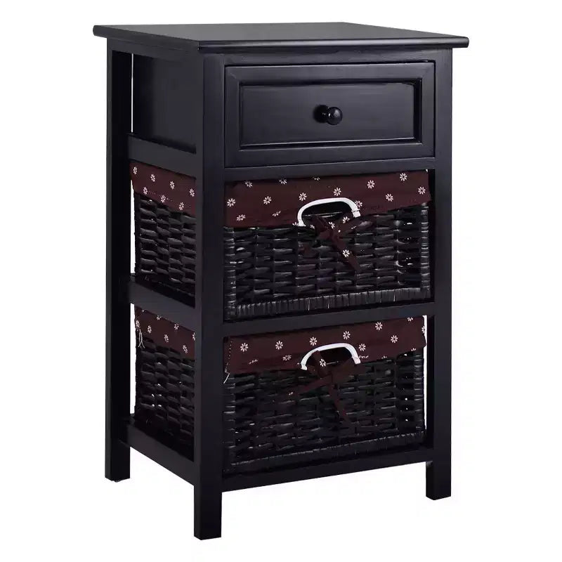 Costway Set OF 2 Night Stand 3 Tier 1 Drawer Bedside End Table Organizer Wood W/2 Basket