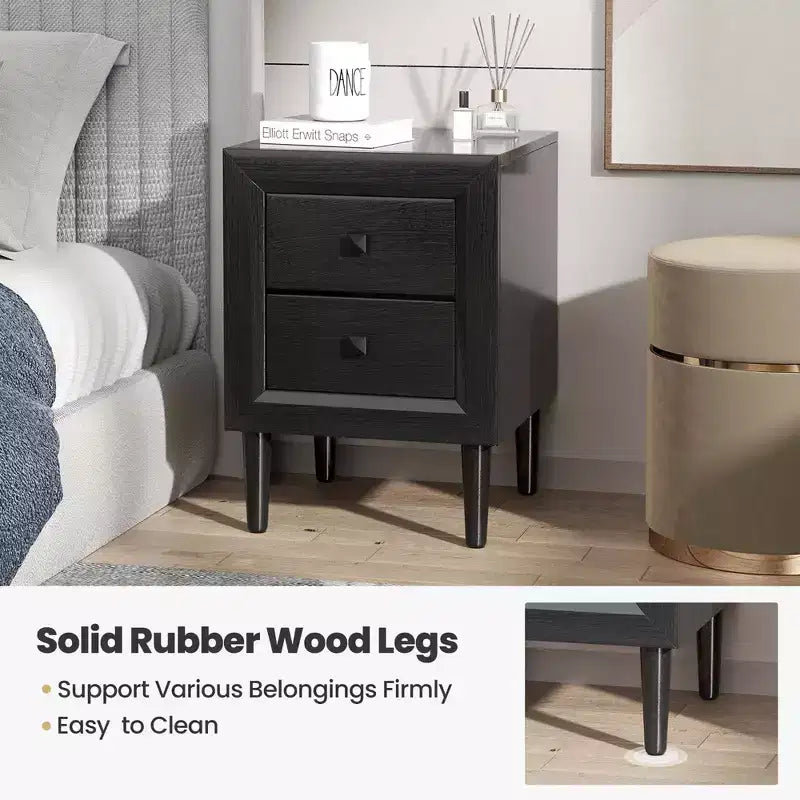 Costway 2 PCS Nightstand End Bedside Coffee Table Wooden Leg Drawers Black\Grey\White