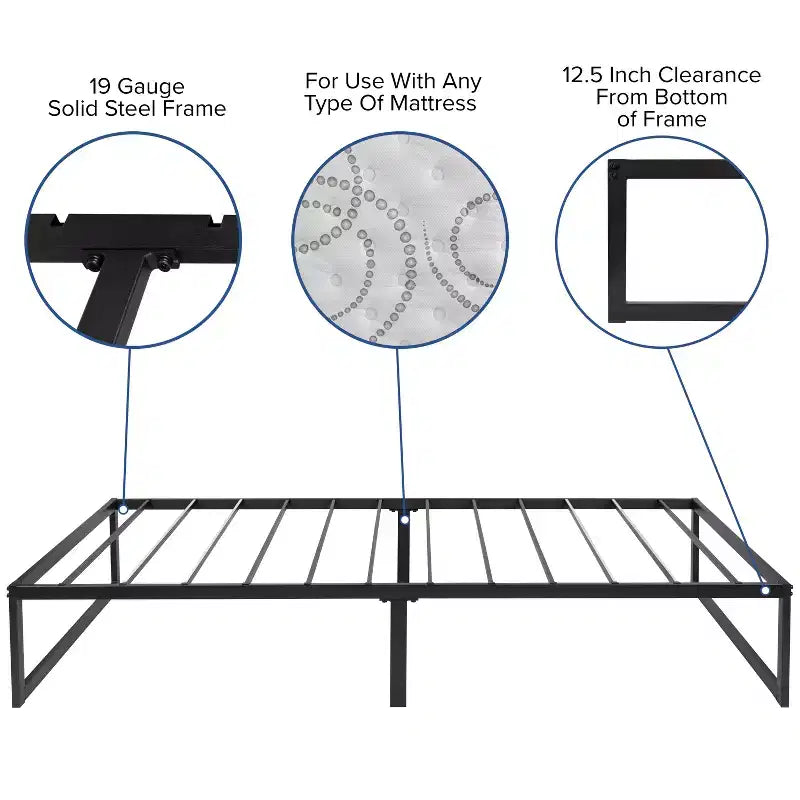 Flash Furniture 14 Inch Metal Platform Bed Frame with 10 Inch Pocket Spring Mattress in a Box and 2 Inch Cool Gel Memory Foam Topper