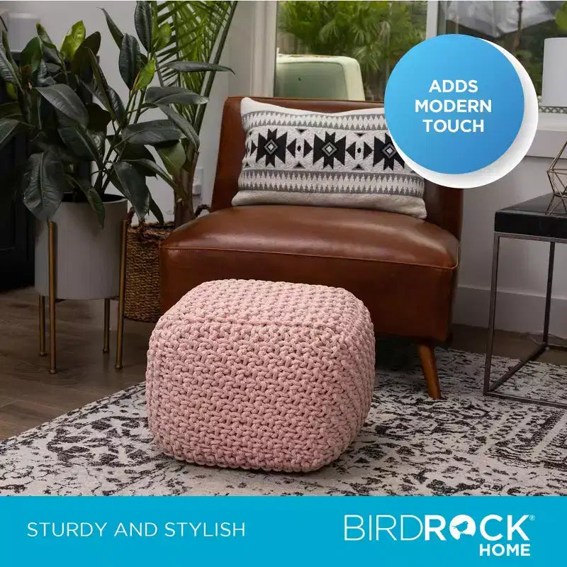 BirdRock Home Square Pouf Foot Stool Ottoman - Dusty Rose