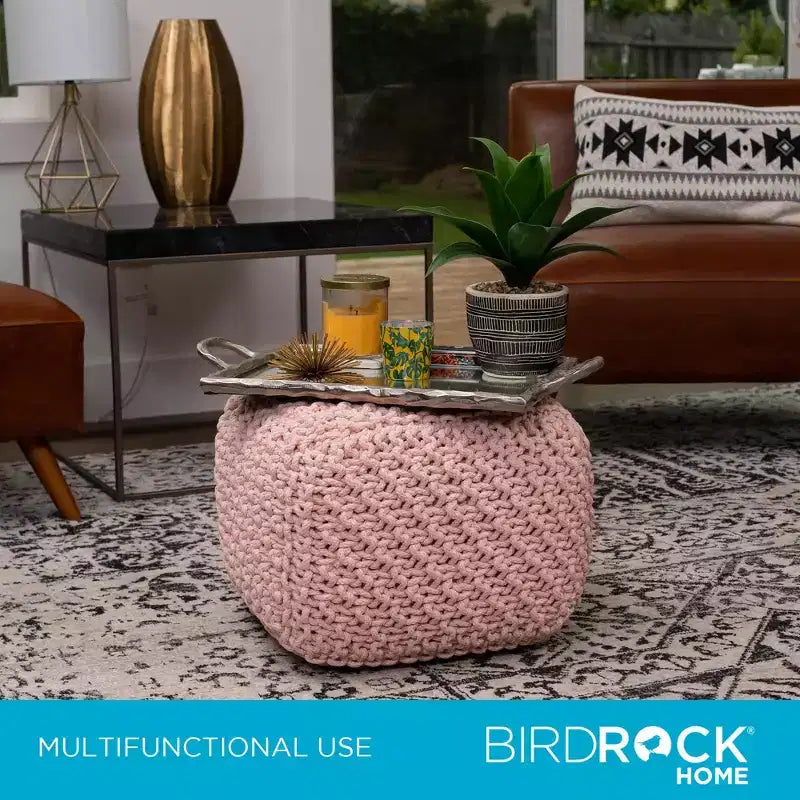 BirdRock Home Square Pouf Foot Stool Ottoman - Dusty Rose