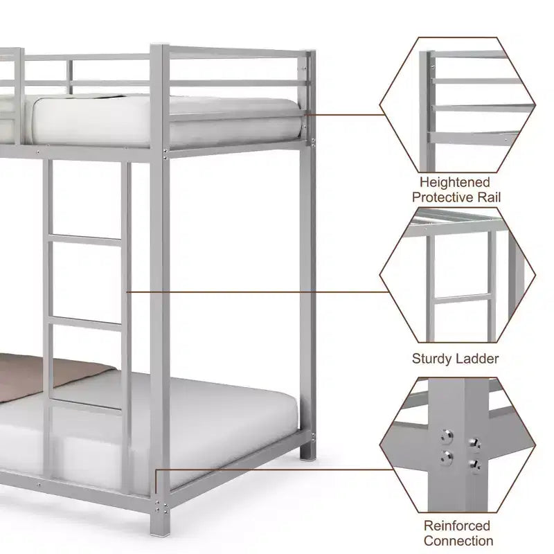 Costway Twin Bunk Bed Twin Over Frame Platform W/ Guard Rails & Side Ladder Silver