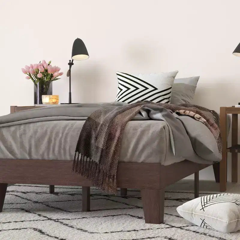 Merrick Lane Eduardo Platform Bed Frame, Solid Wood Platform Bed Frame With Slatted Support, No Box Spring Needed