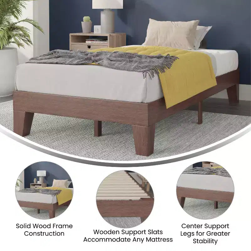 Merrick Lane Eduardo Platform Bed Frame, Solid Wood Platform Bed Frame With Slatted Support, No Box Spring Needed