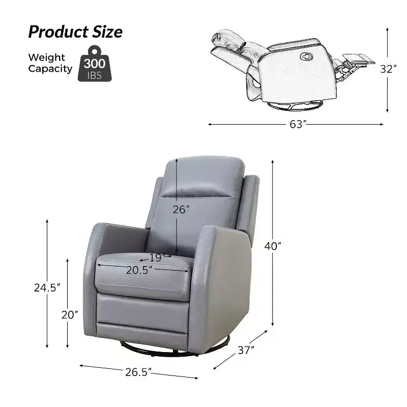 Set of 2 Ofelia Wooden Upholstery Wingback Swivel Recliner for Bedroom and Living Room ART OF LIVING DESIGNS-GREY