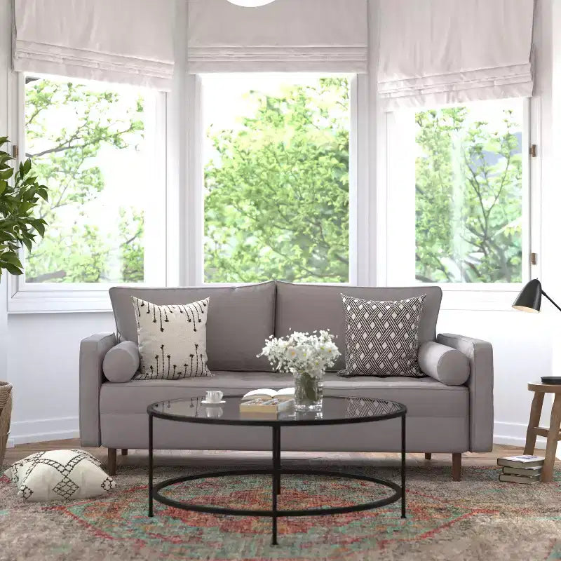 Flash Furniture Hudson Mid-Century Modern Sofa with Tufted Upholstery & Solid Wood Legs