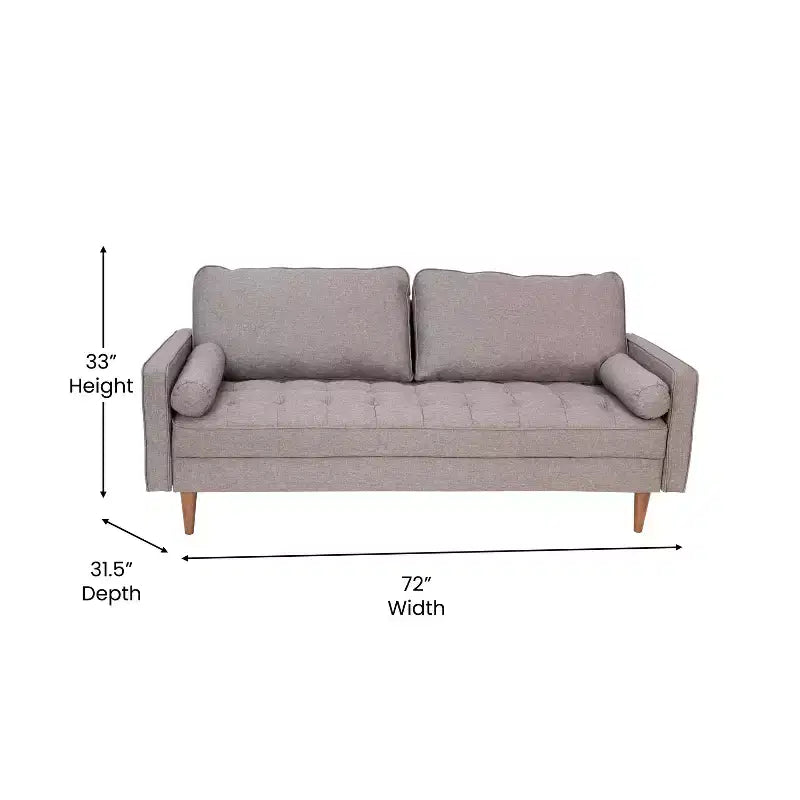 Flash Furniture Hudson Mid-Century Modern Sofa with Tufted Upholstery & Solid Wood Legs