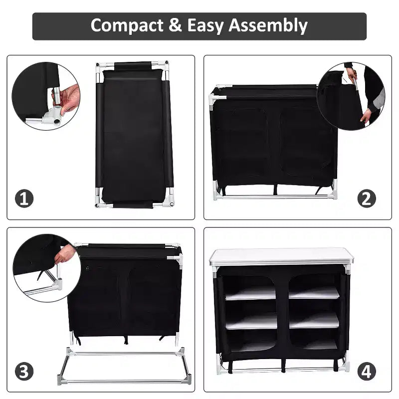 Costway Portable BBQ Aluminum Camping Table Kitchen Cook Station w/ Storage Organizer