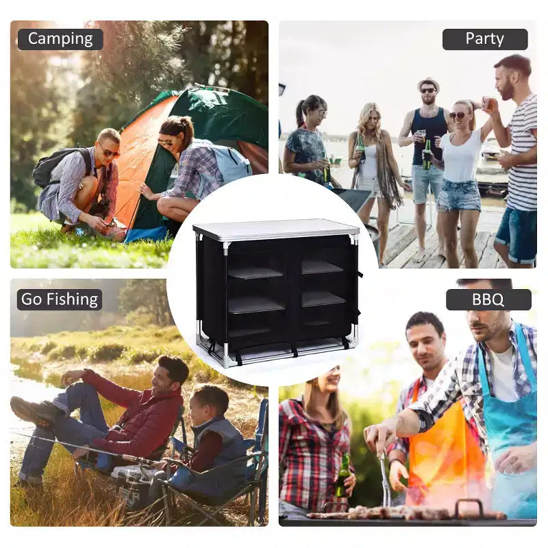 Costway Portable BBQ Aluminum Camping Table Kitchen Cook Station w/ Storage Organizer
