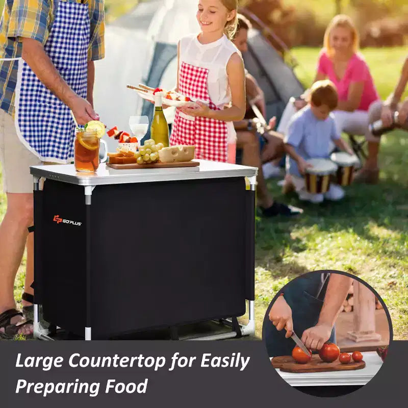Costway Portable BBQ Aluminum Camping Table Kitchen Cook Station w/ Storage Organizer