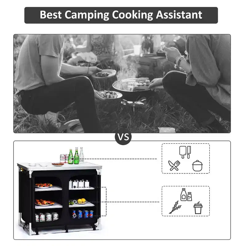 Costway Portable BBQ Aluminum Camping Table Kitchen Cook Station w/ Storage Organizer