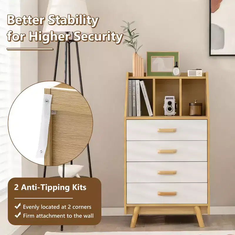 Costway 3-Cube Chest of Drawers Storage Organizer 4-Drawer Dresser with Countertop