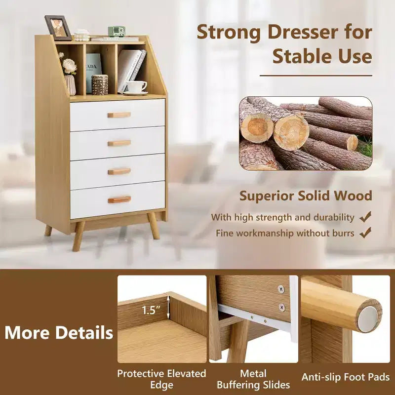 Costway 3-Cube Chest of Drawers Storage Organizer 4-Drawer Dresser with Countertop