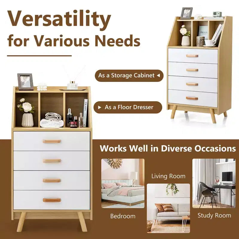 Costway 3-Cube Chest of Drawers Storage Organizer 4-Drawer Dresser with Countertop