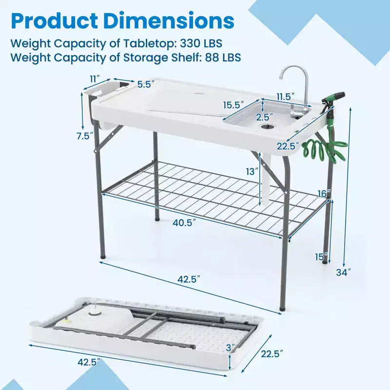 Costway Folding Fish Cleaning Table Portable Camping Table with Faucet Hose Grid Rack