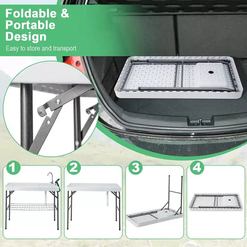 Costway Folding Fish Cleaning Table Portable Camping Table with Faucet Hose Grid Rack