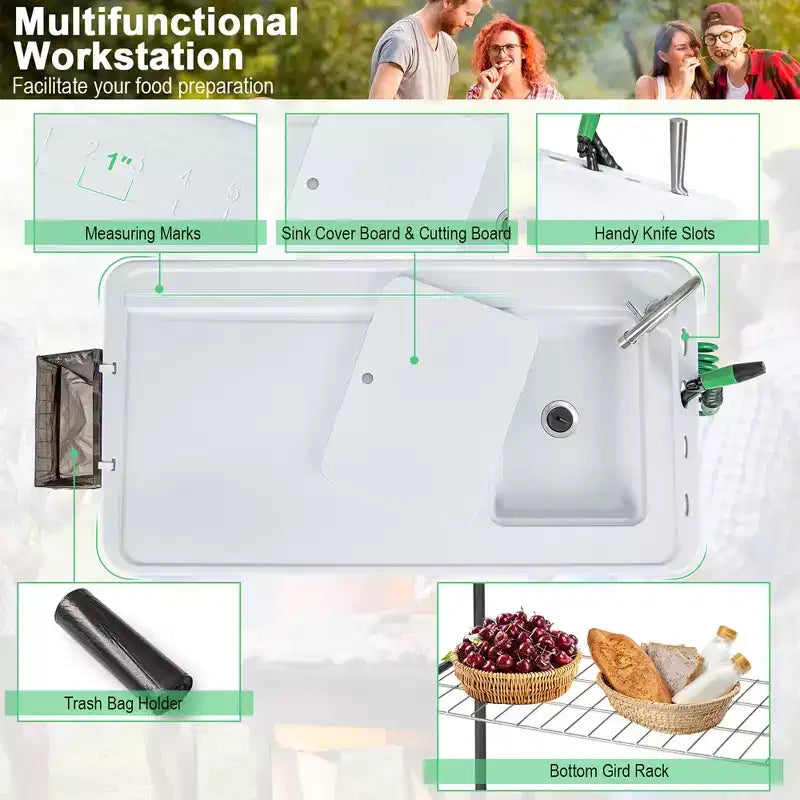 Costway Folding Fish Cleaning Table Portable Camping Table with Faucet Hose Grid Rack