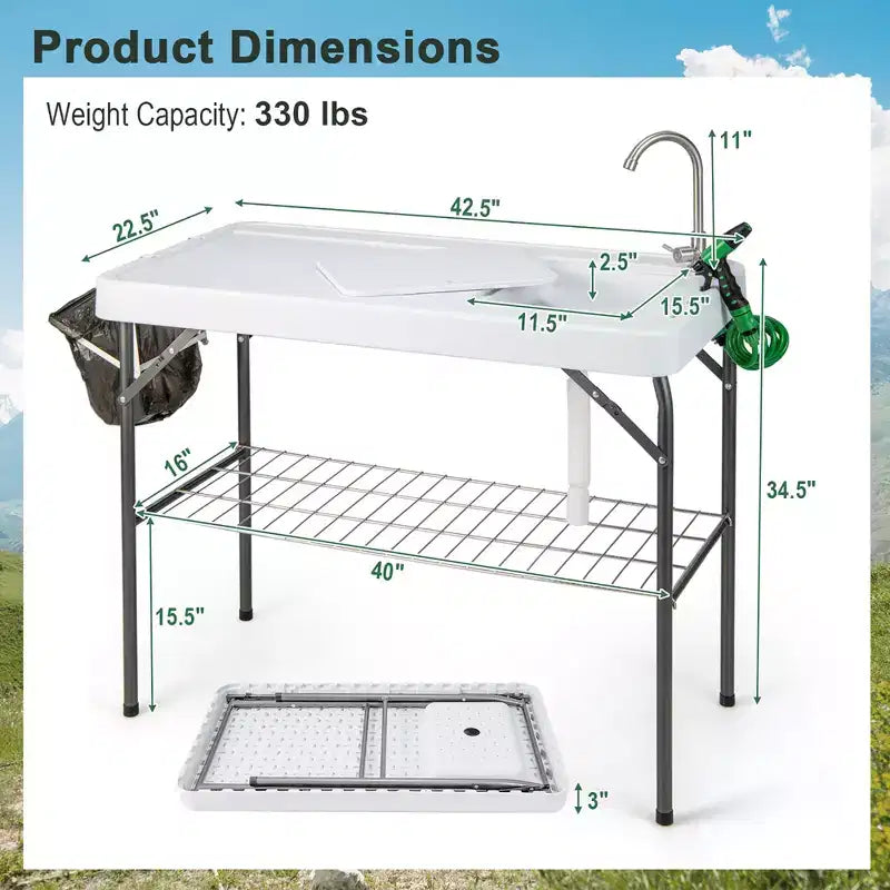 Costway Folding Fish Cleaning Table Portable Camping Table with Faucet Hose Grid Rack