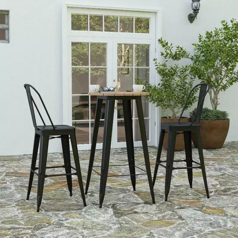 Merrick Lane Indoor/Outdoor Bar Top Table, 23.75 Round All Weather Poly Resin Top with Steel base