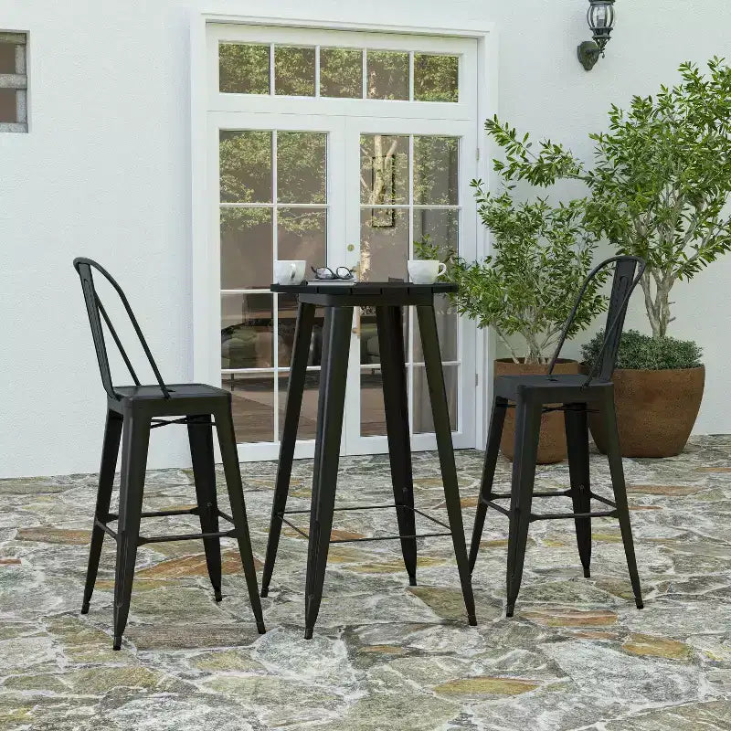 Merrick Lane Indoor/Outdoor Bar Top Table, 23.75 Round All Weather Poly Resin Top with Steel base