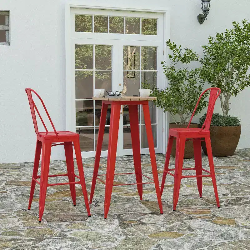 Merrick Lane Indoor/Outdoor Bar Top Table, 23.75 Round All Weather Poly Resin Top with Steel base