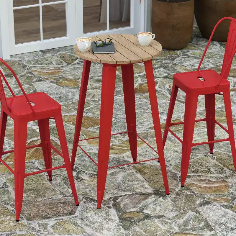 Merrick Lane Indoor/Outdoor Bar Top Table, 23.75 Round All Weather Poly Resin Top with Steel base