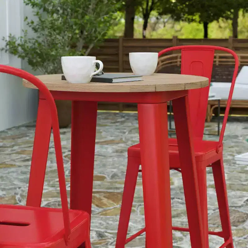 Merrick Lane Indoor/Outdoor Bar Top Table, 23.75 Round All Weather Poly Resin Top with Steel base