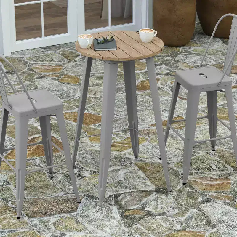 Merrick Lane Indoor/Outdoor Bar Top Table, 23.75 Round All Weather Poly Resin Top with Steel base