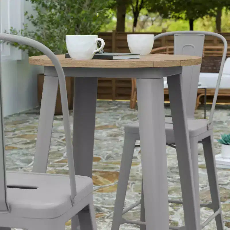 Merrick Lane Indoor/Outdoor Bar Top Table, 23.75 Round All Weather Poly Resin Top with Steel base