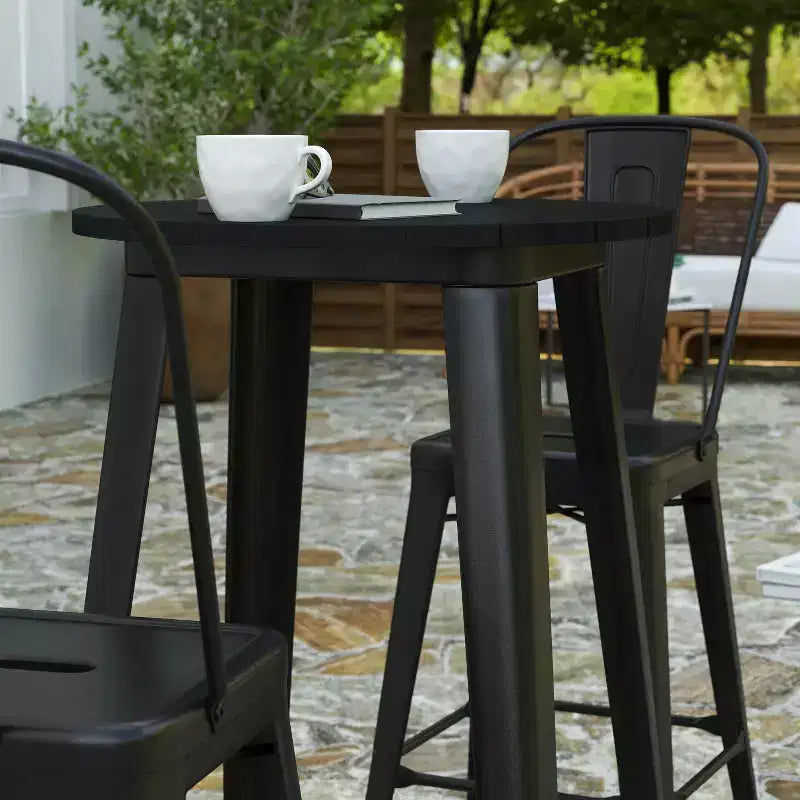 Merrick Lane Indoor/Outdoor Bar Top Table, 23.75 Round All Weather Poly Resin Top with Steel base
