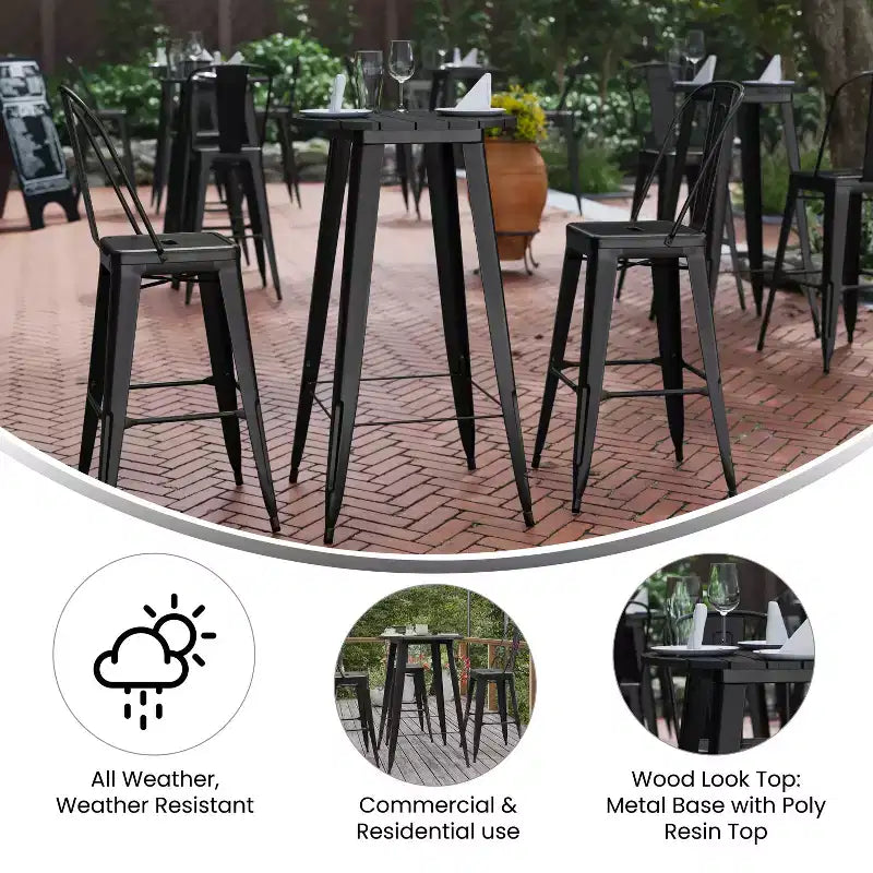 Merrick Lane Indoor/Outdoor Bar Top Table, 23.75 Round All Weather Poly Resin Top with Steel base