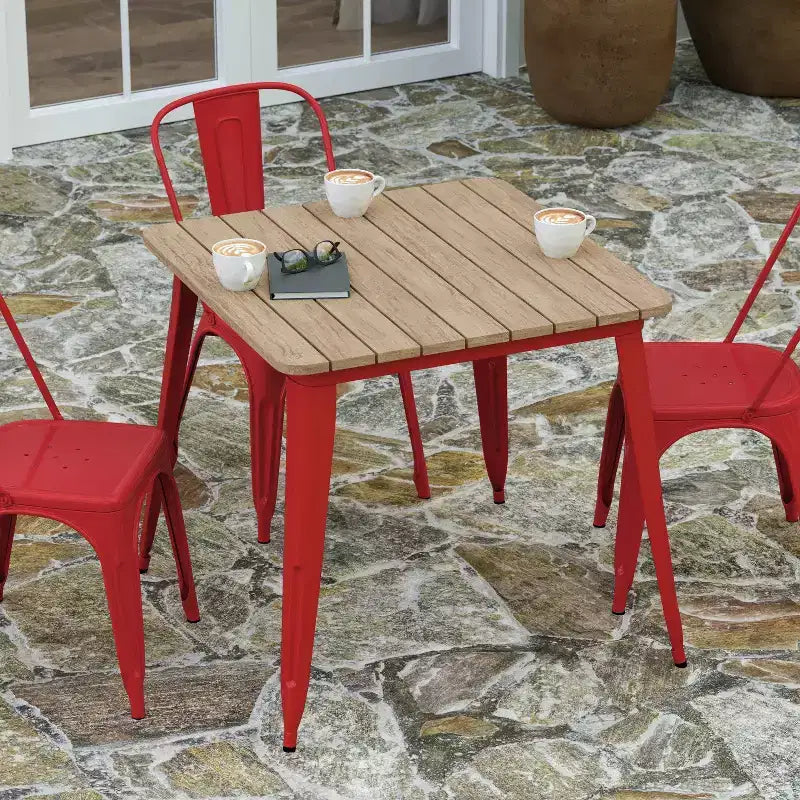 Merrick Lane Indoor/Outdoor Dining Table, 31.5 Square All Weather Poly Resin Top with Steel Base