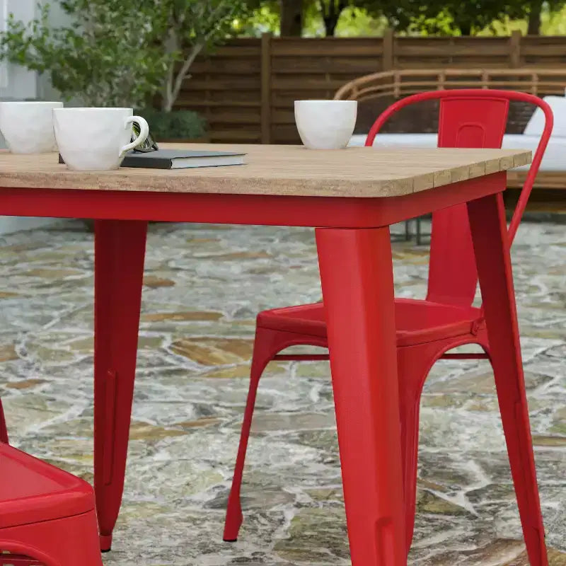 Merrick Lane Indoor/Outdoor Dining Table, 31.5 Square All Weather Poly Resin Top with Steel Base