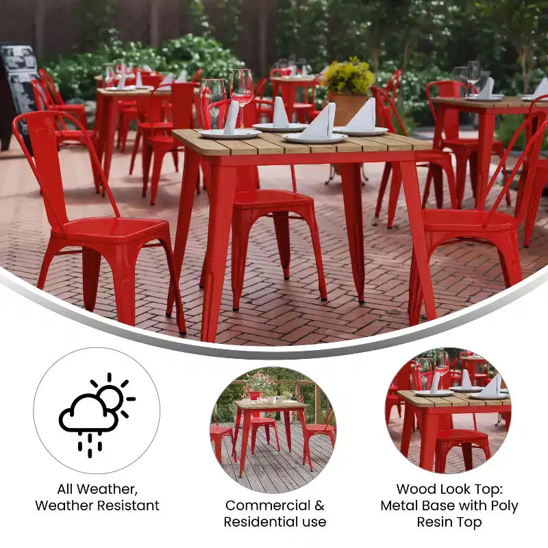 Merrick Lane Indoor/Outdoor Dining Table, 31.5 Square All Weather Poly Resin Top with Steel Base