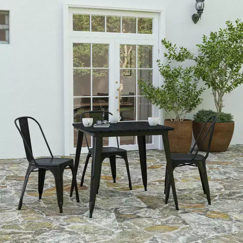 Merrick Lane Indoor/Outdoor Dining Table, 31.5 Square All Weather Poly Resin Top with Steel Base