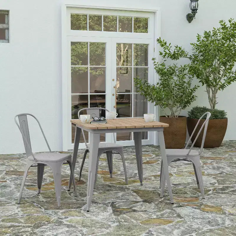 Merrick Lane Indoor/Outdoor Dining Table, 31.5 Square All Weather Poly Resin Top with Steel Base