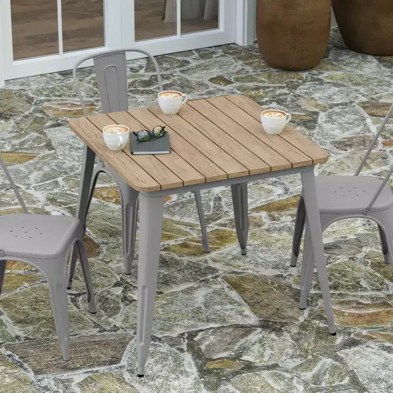 Merrick Lane Indoor/Outdoor Dining Table, 31.5 Square All Weather Poly Resin Top with Steel Base
