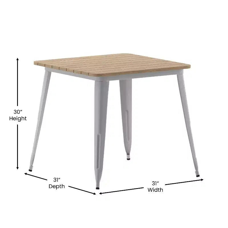Merrick Lane Indoor/Outdoor Dining Table, 31.5 Square All Weather Poly Resin Top with Steel Base