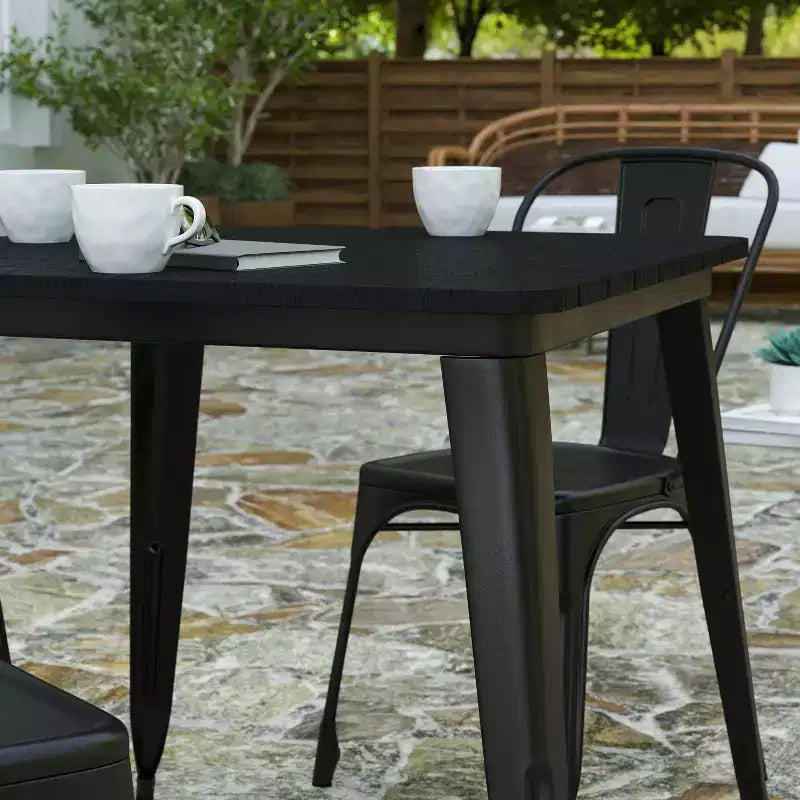 Merrick Lane Indoor/Outdoor Dining Table, 31.5 Square All Weather Poly Resin Top with Steel Base