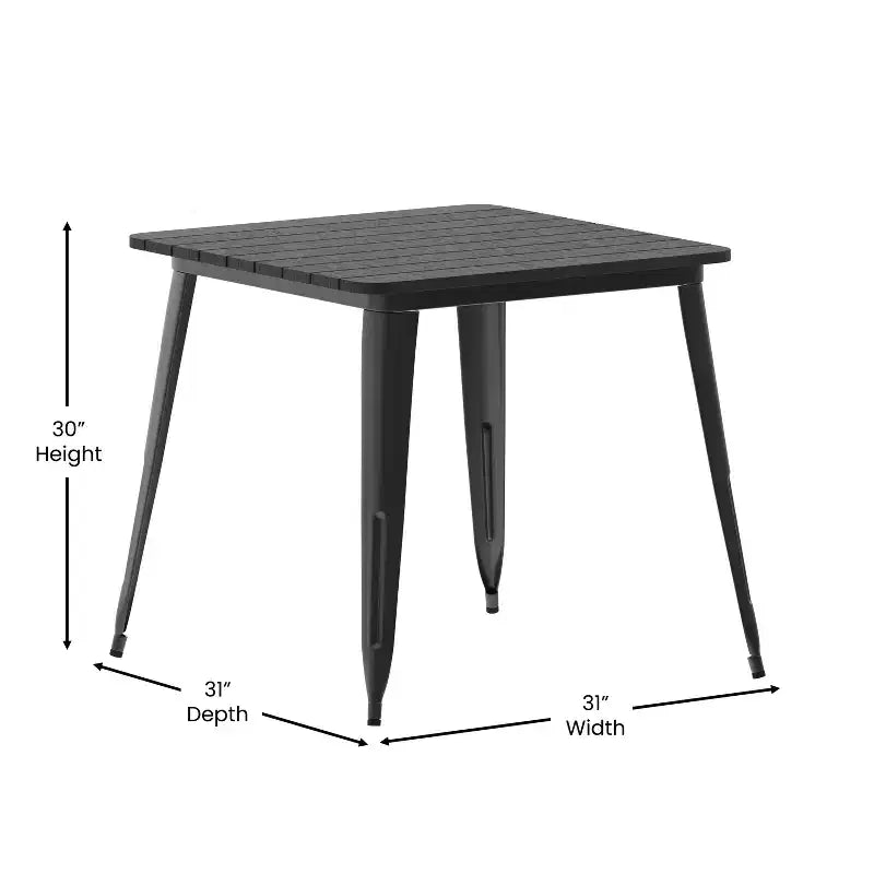 Merrick Lane Indoor/Outdoor Dining Table, 31.5 Square All Weather Poly Resin Top with Steel Base
