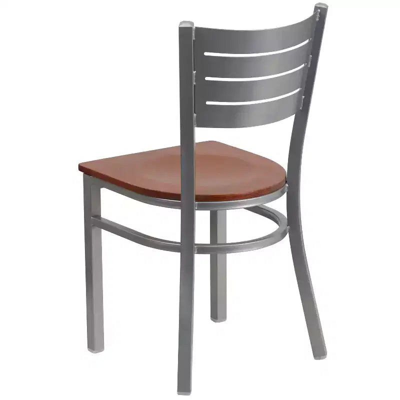 Emma and Oliver 2 Pack Silver Slat Back Metal Restaurant Chair
