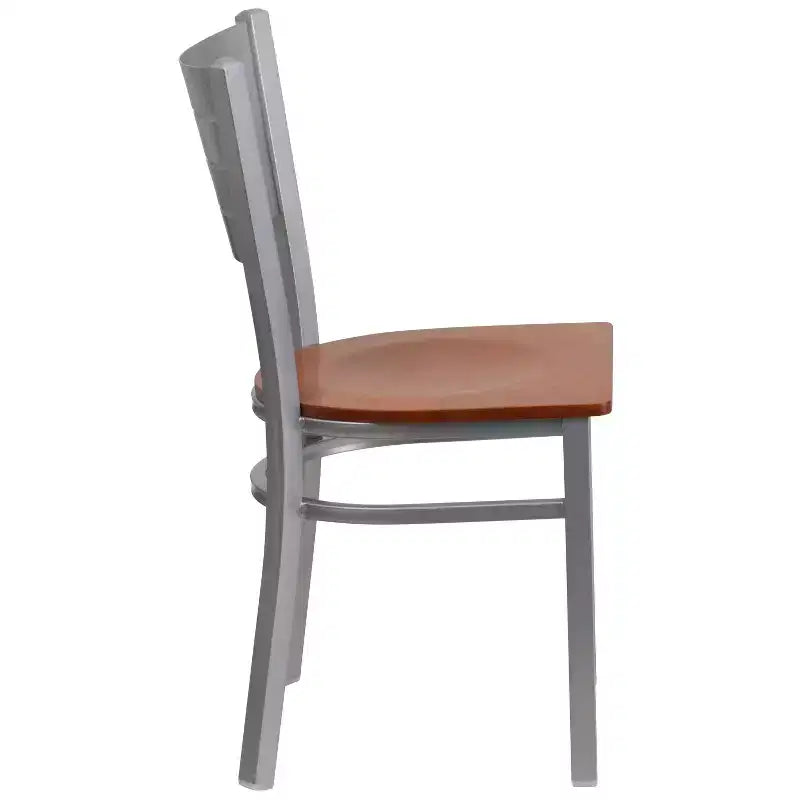 Emma and Oliver 2 Pack Silver Slat Back Metal Restaurant Chair