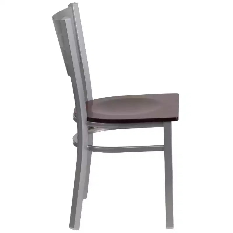 Emma and Oliver 2 Pack Silver Slat Back Metal Restaurant Chair